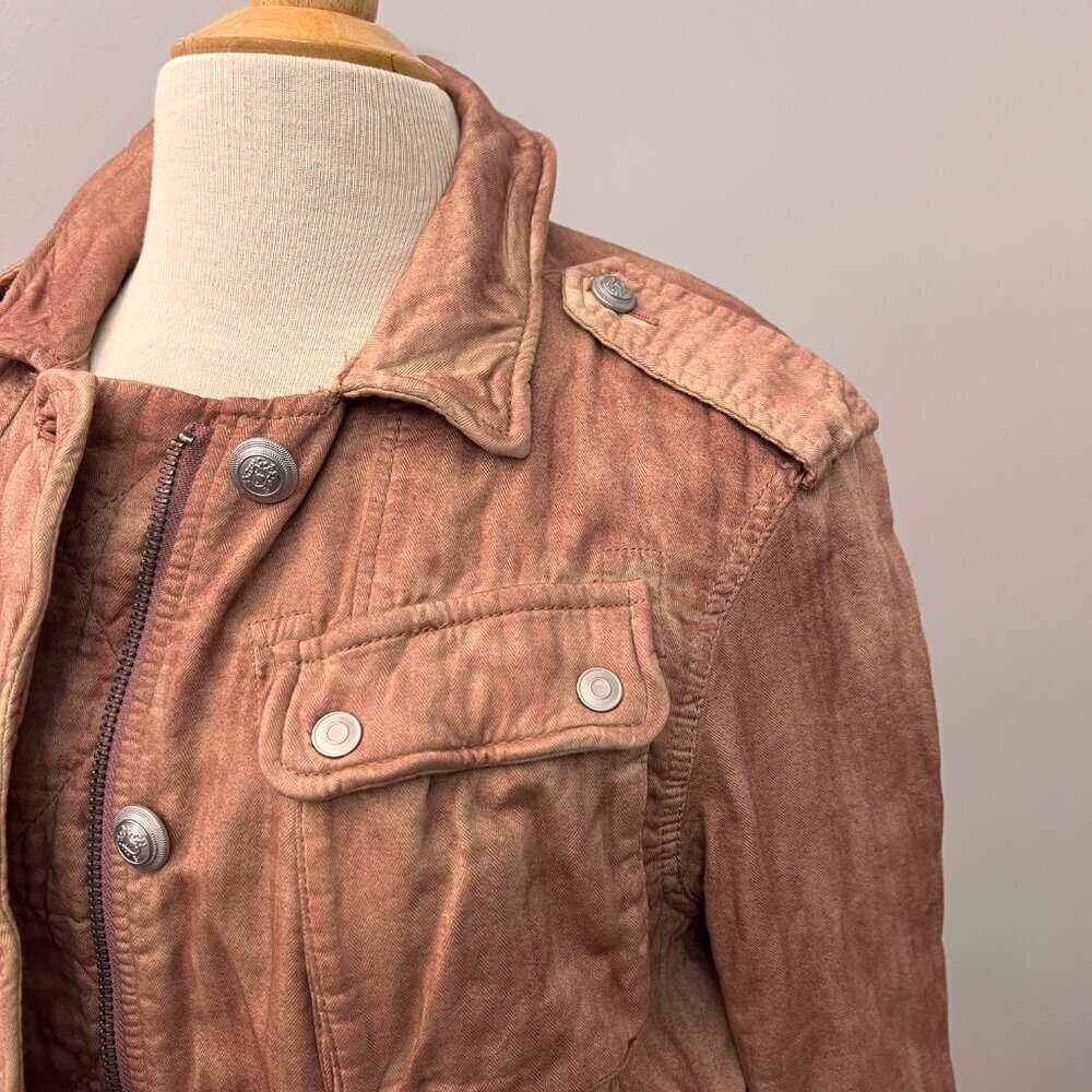 FREE PEOPLE Rose Pink Double Cloth Military Jacket Pockets Cinch Tie Waist Sz XS - Picture 14 of 15